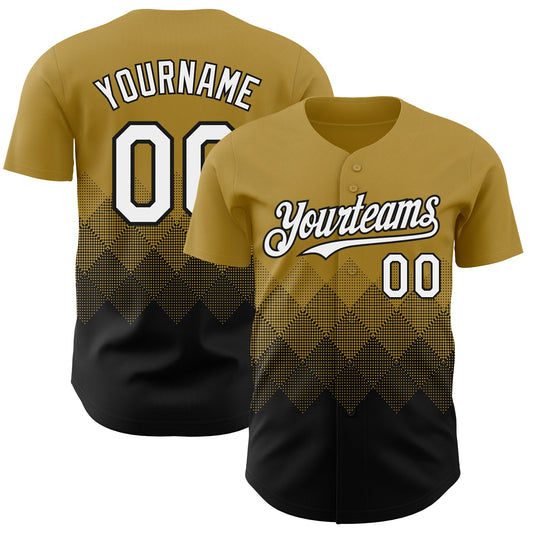 Custom Old Gold White-Black 3D Gradient Square Shape Authentic Baseball Jersey - Main View