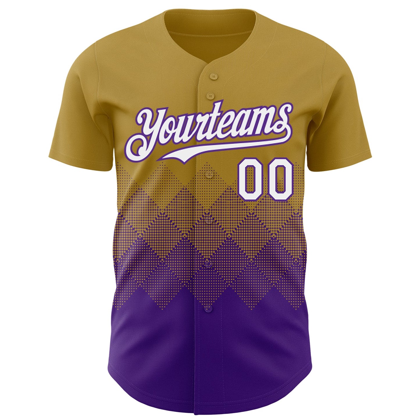 Custom Old Gold White-Purple 3D Gradient Square Shape Authentic Baseball Jersey view 2
