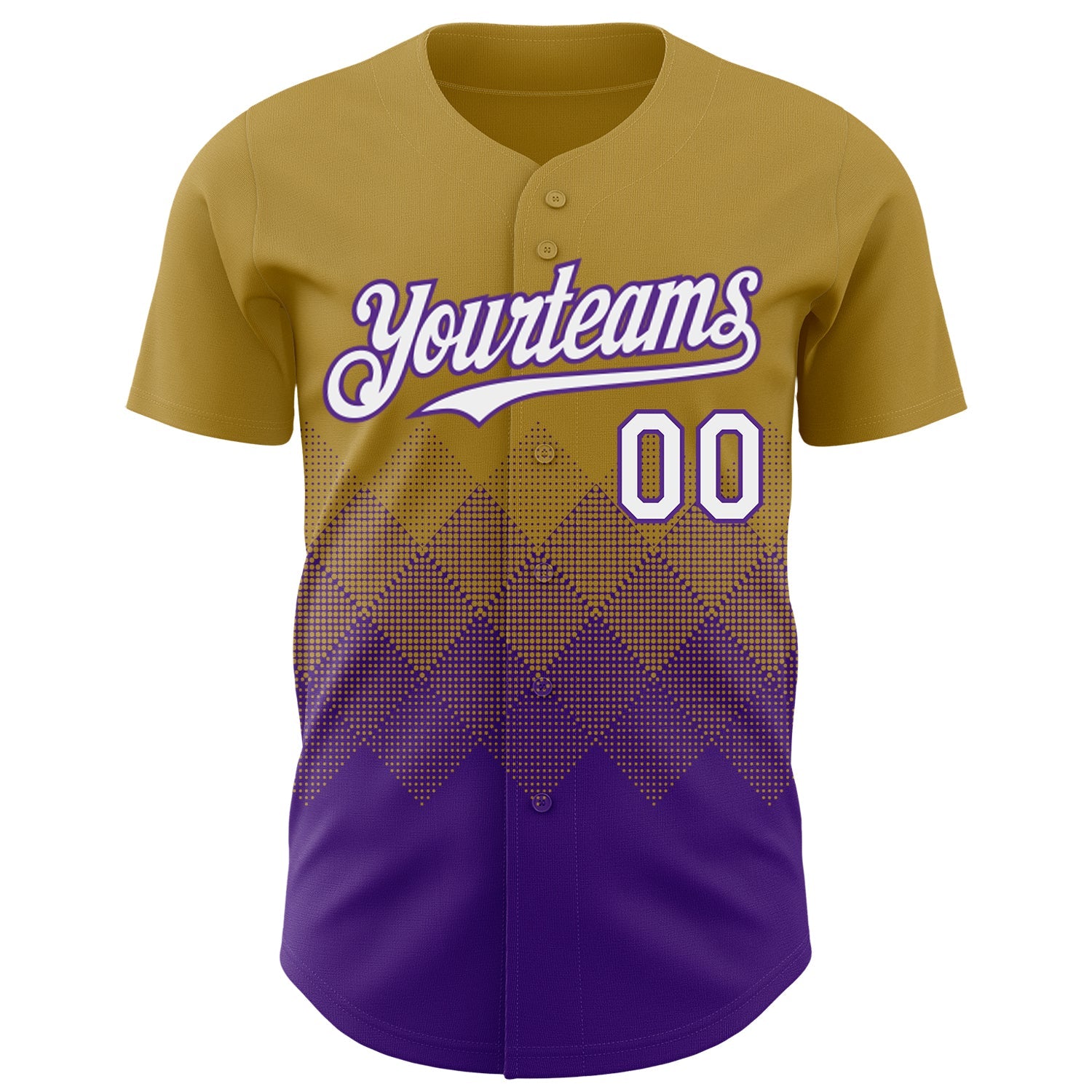 Custom Old Gold White-Purple 3D Gradient Square Shape Authentic Baseball Jersey view 2