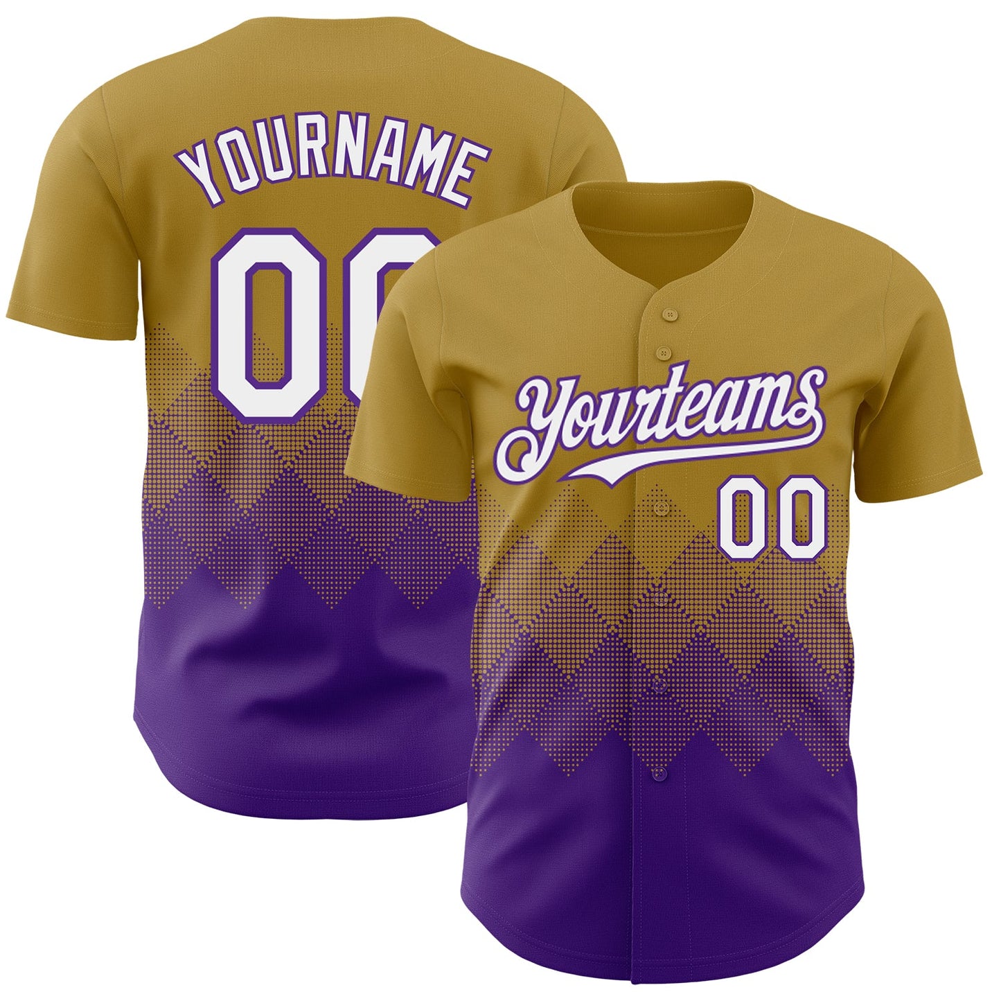 Custom Old Gold White-Purple 3D Gradient Square Shape Authentic Baseball Jersey - Main View