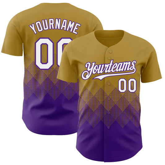 Custom Old Gold White-Purple 3D Gradient Square Shape Authentic Baseball Jersey - Main View
