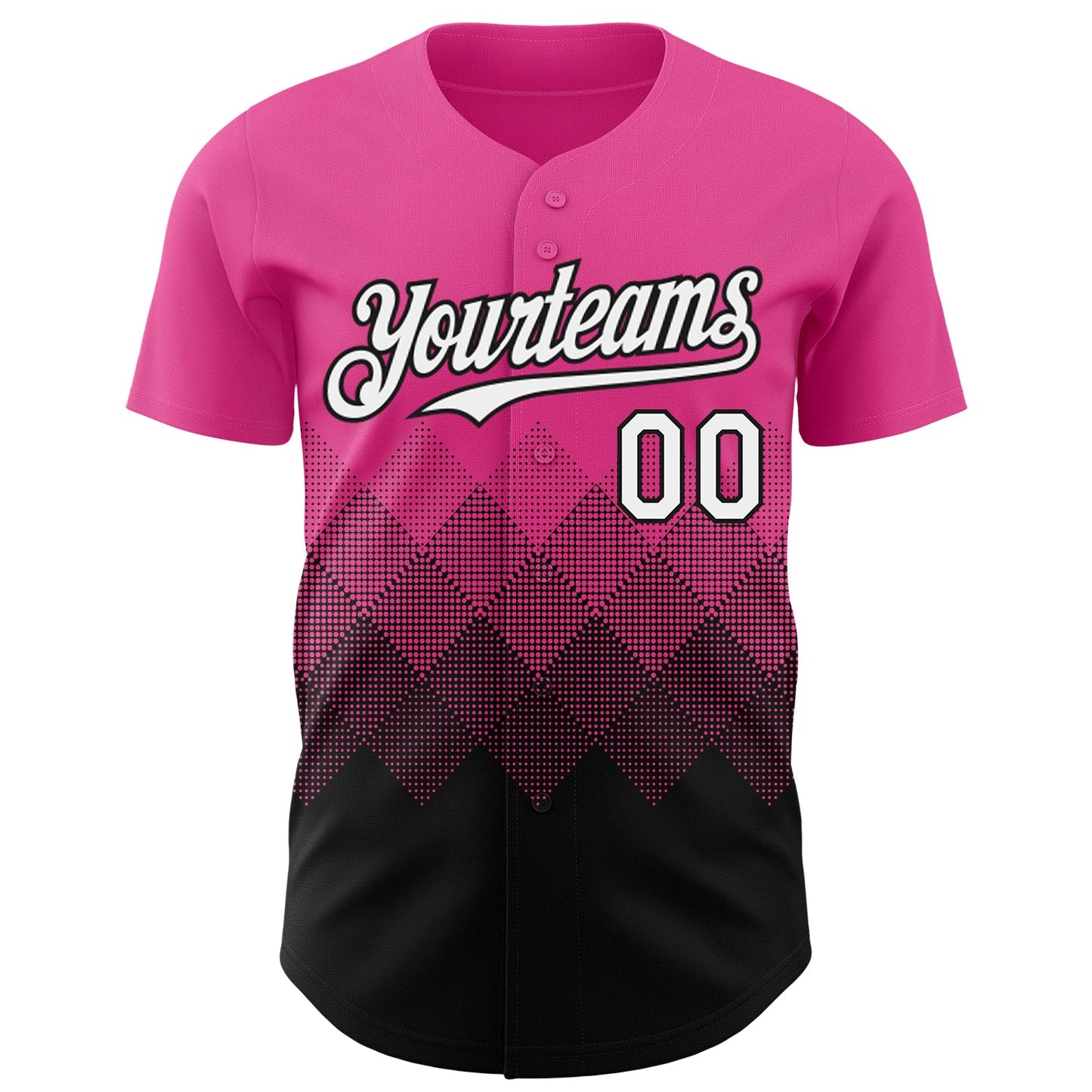 Custom Pink White-Black 3D Gradient Square Shape Authentic Baseball Jersey view 2