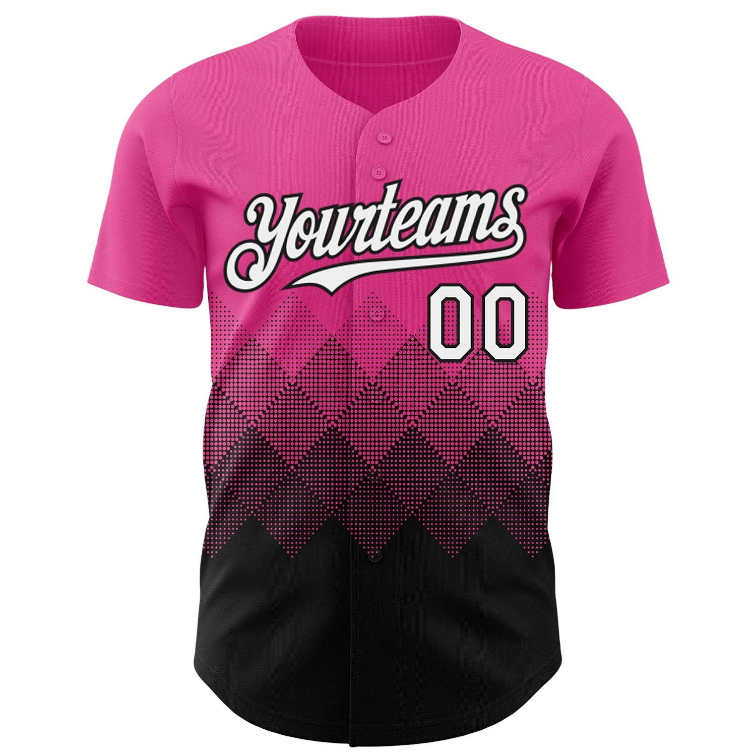 Custom Pink White-Black 3D Gradient Square Shape Authentic Baseball Jersey view 2