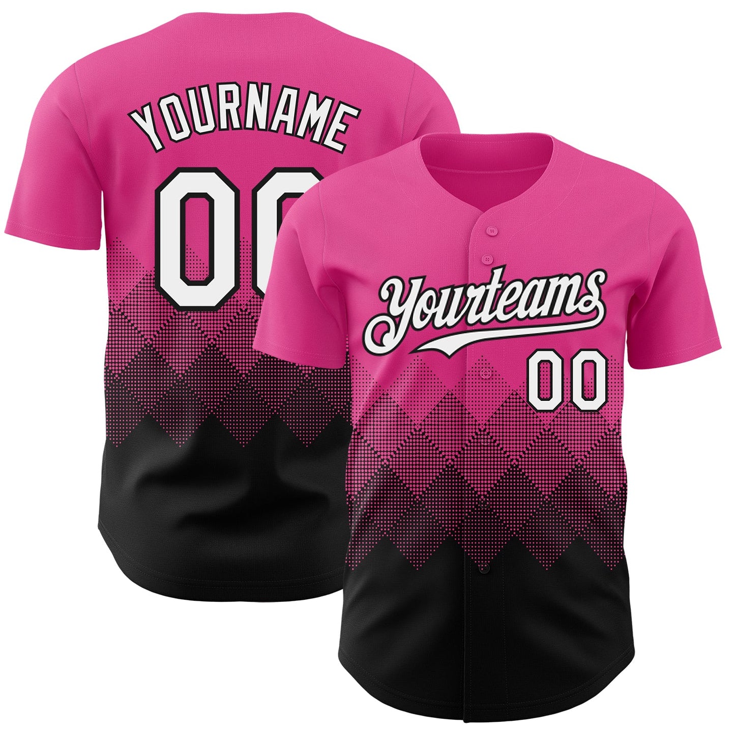 Custom Pink White-Black 3D Gradient Square Shape Authentic Baseball Jersey - Main View