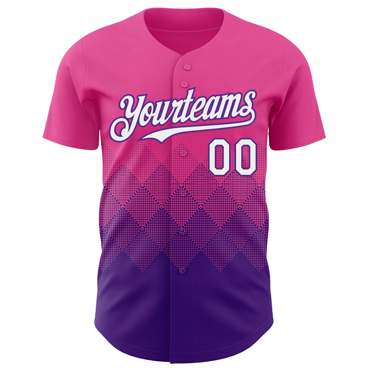 Custom Pink White-Purple 3D Gradient Square Shape Authentic Baseball Jersey view 2