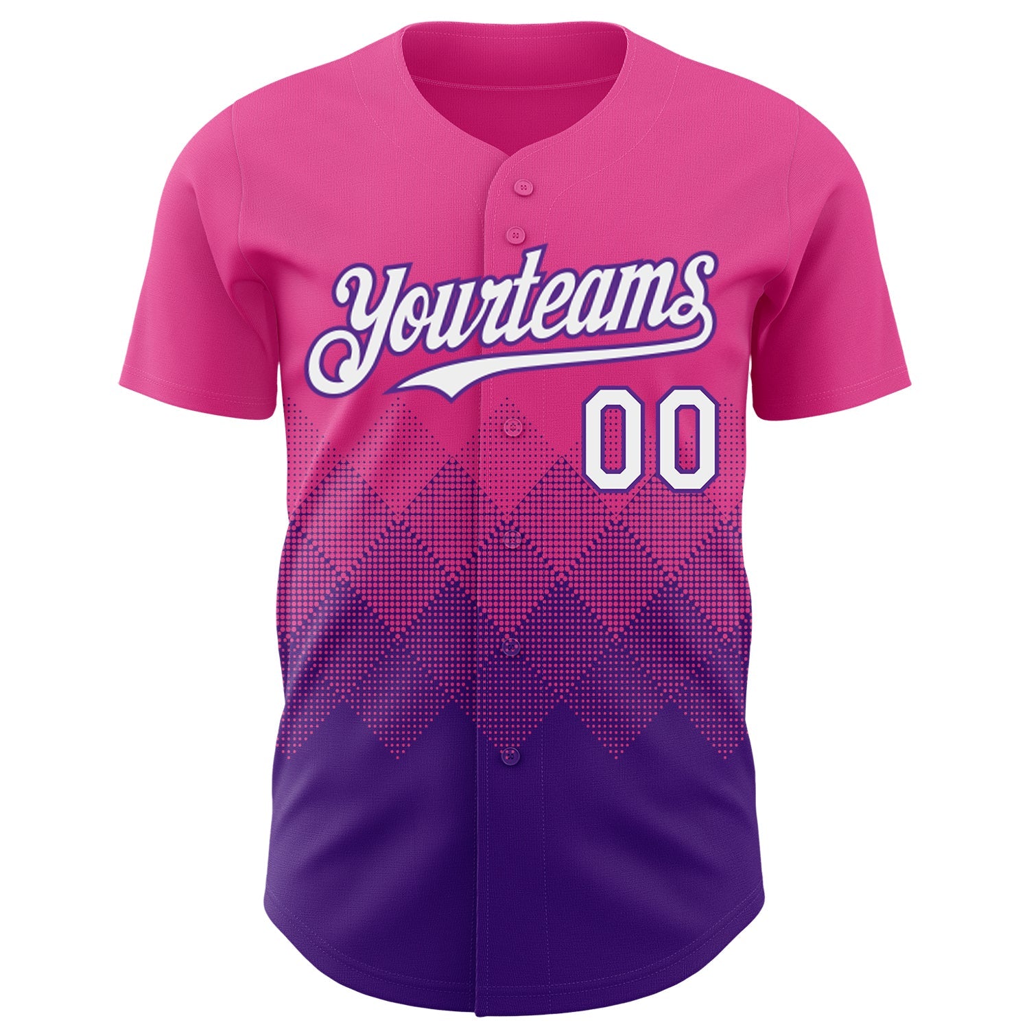 Custom Pink White-Purple 3D Gradient Square Shape Authentic Baseball Jersey view 2