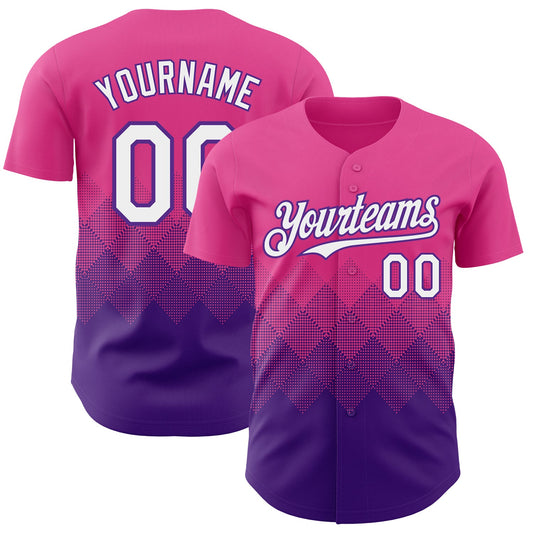 Custom Pink White-Purple 3D Gradient Square Shape Authentic Baseball Jersey - Main View