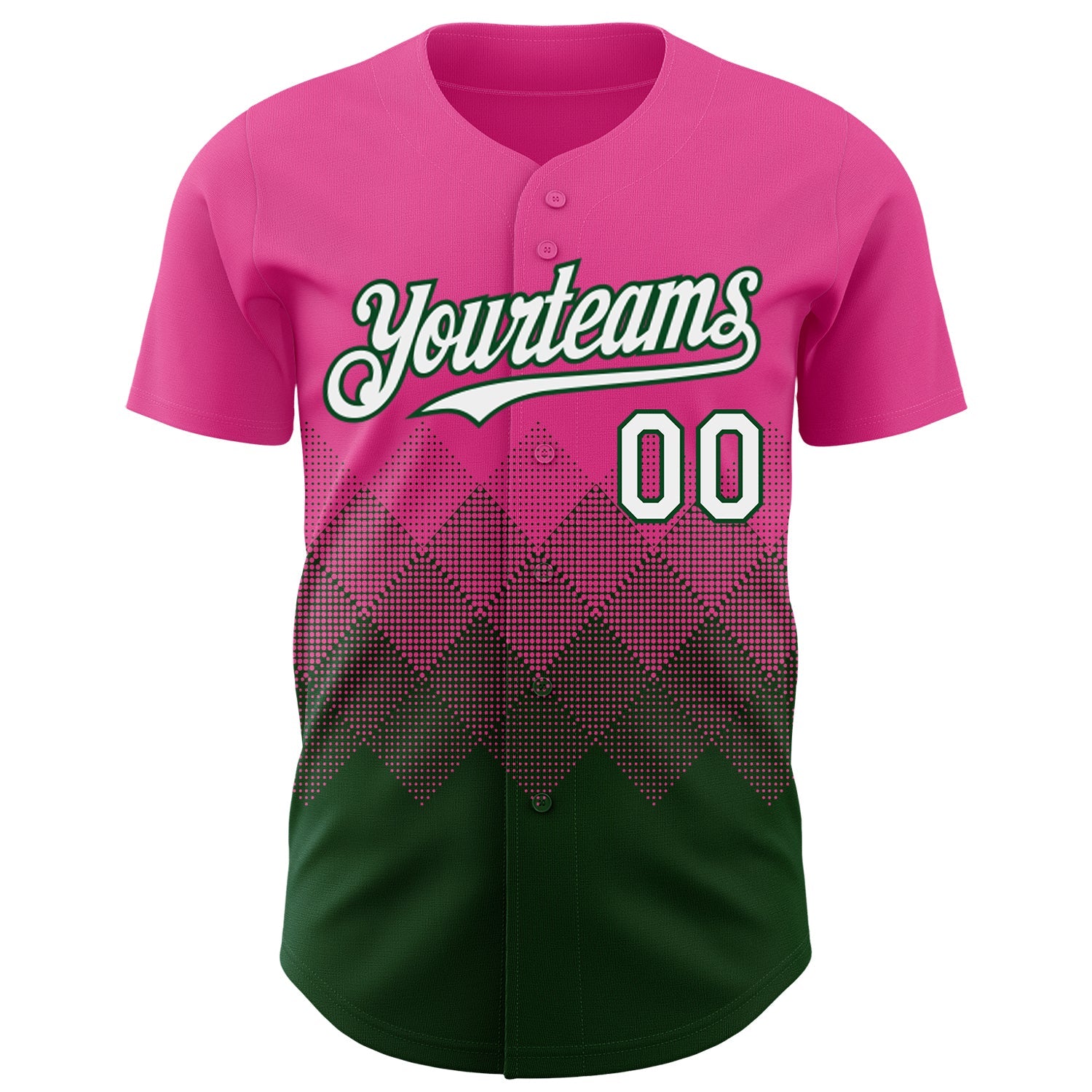 Custom Pink White-Green 3D Gradient Square Shape Authentic Baseball Jersey view 2