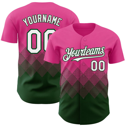 Custom Pink White-Green 3D Gradient Square Shape Authentic Baseball Jersey - Main View