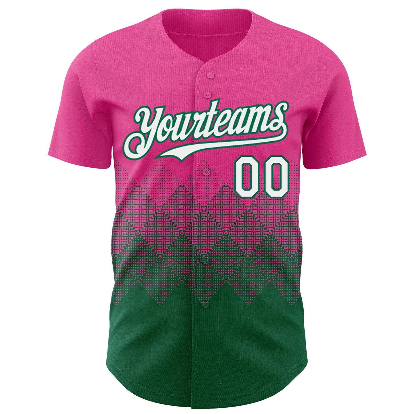 Custom Pink White-Kelly Green 3D Gradient Square Shape Authentic Baseball Jersey view 2