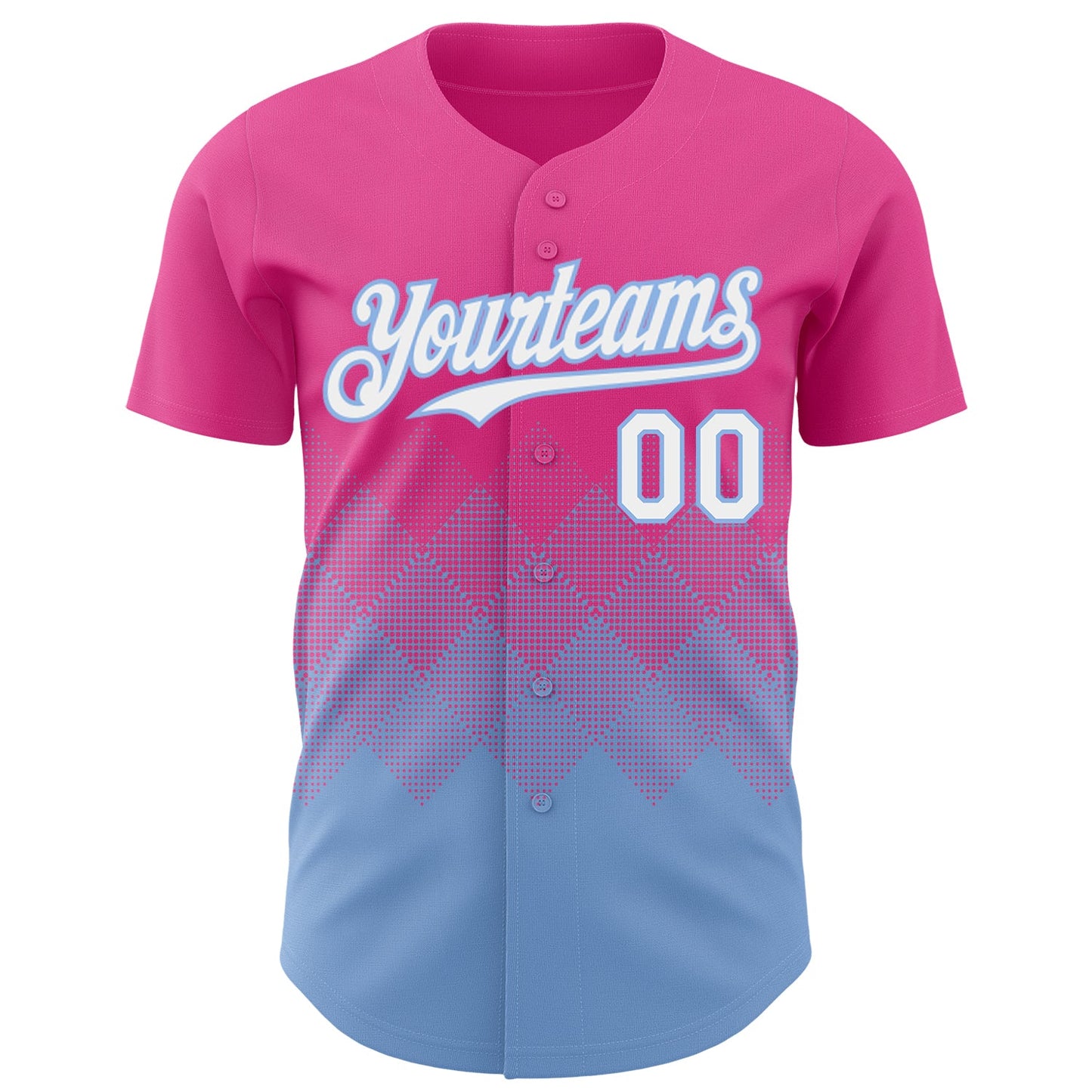 Custom Pink White-Light Blue 3D Gradient Square Shape Authentic Baseball Jersey view 2