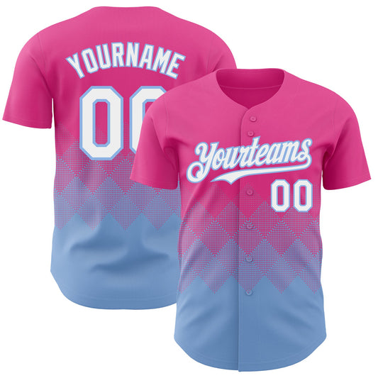 Custom Pink White-Light Blue 3D Gradient Square Shape Authentic Baseball Jersey - Main View