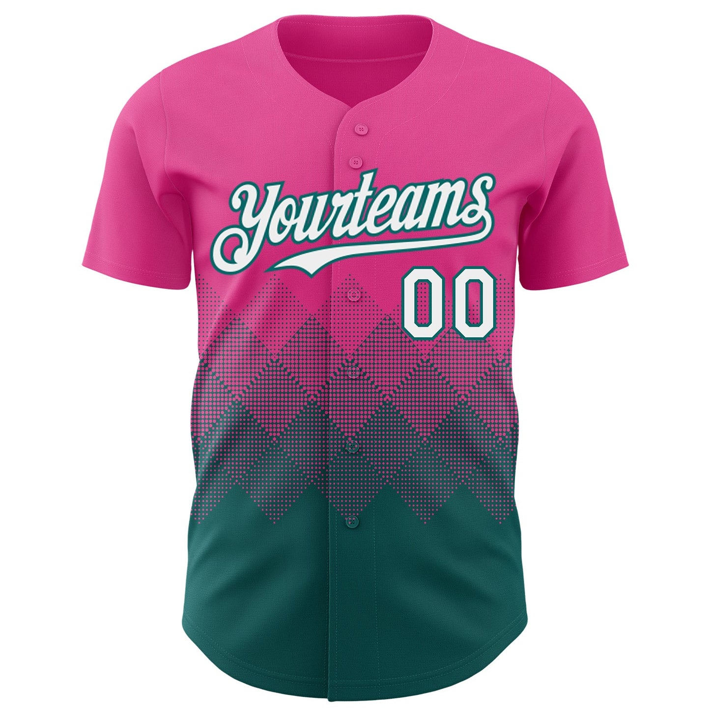 Custom Pink White-Teal 3D Gradient Square Shape Authentic Baseball Jersey view 2