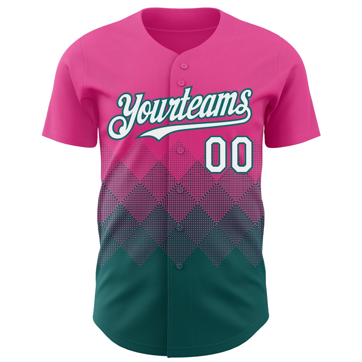 Custom Pink White-Teal 3D Gradient Square Shape Authentic Baseball Jersey view 2