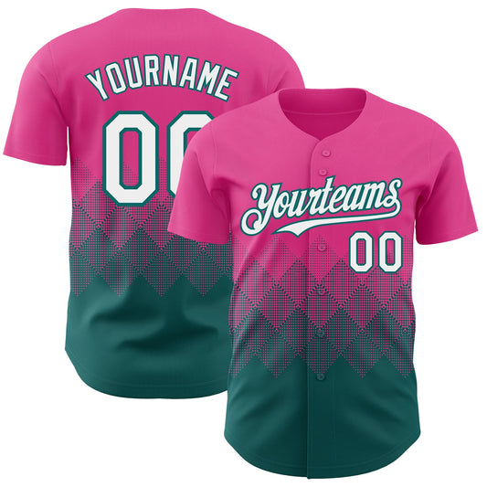 Custom Pink White-Teal 3D Gradient Square Shape Authentic Baseball Jersey - Main View