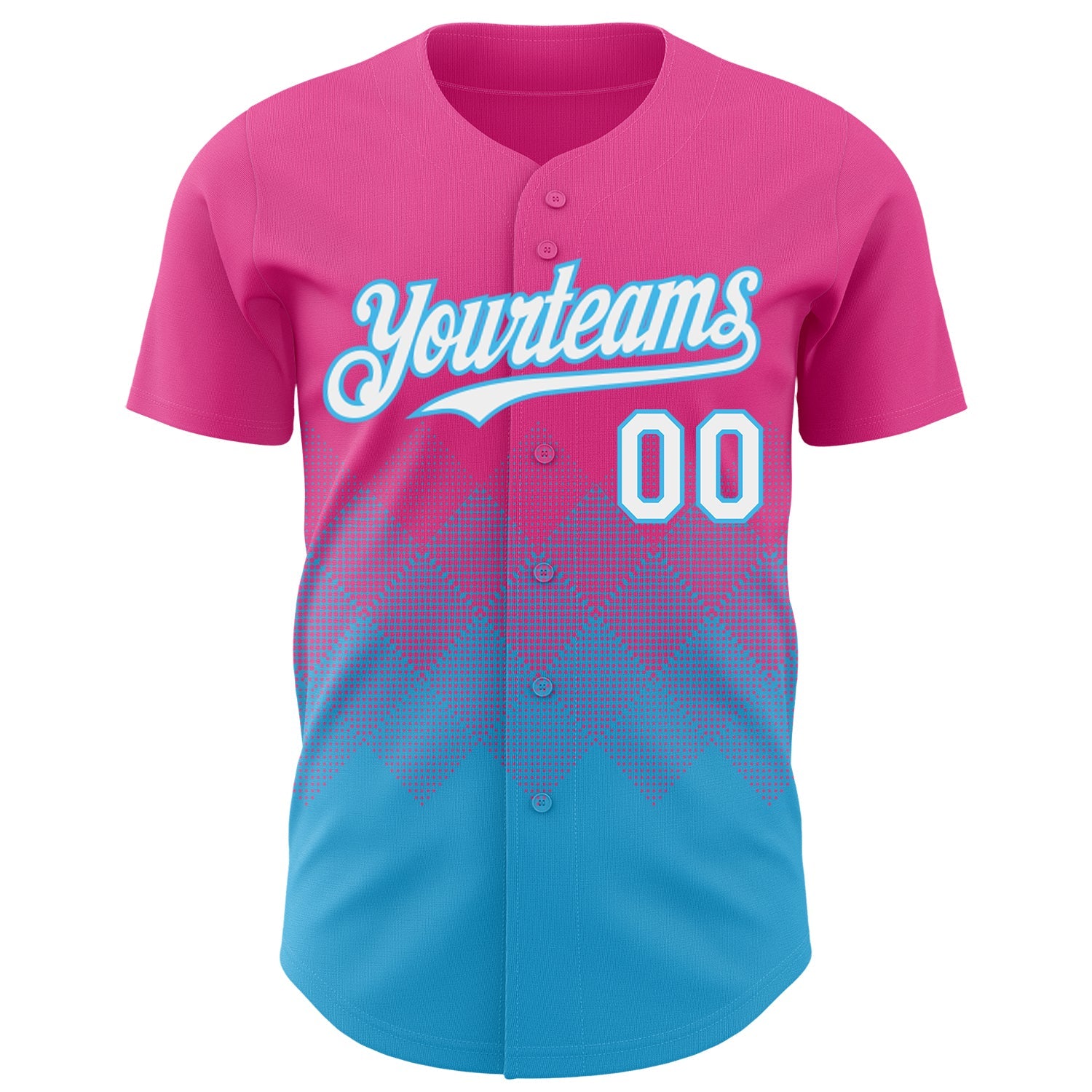 Custom Pink White-Sky Blue 3D Gradient Square Shape Authentic Baseball Jersey view 2