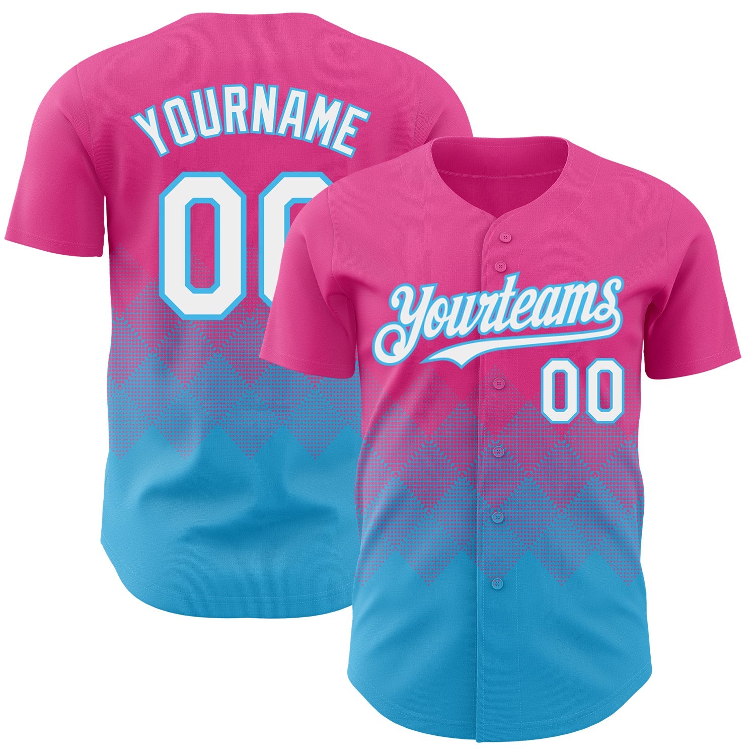 Custom Pink White-Sky Blue 3D Gradient Square Shape Authentic Baseball Jersey - Main View