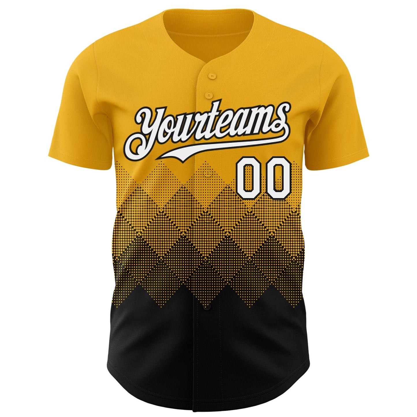Custom Gold White-Black 3D Gradient Square Shape Authentic Baseball Jersey view 2