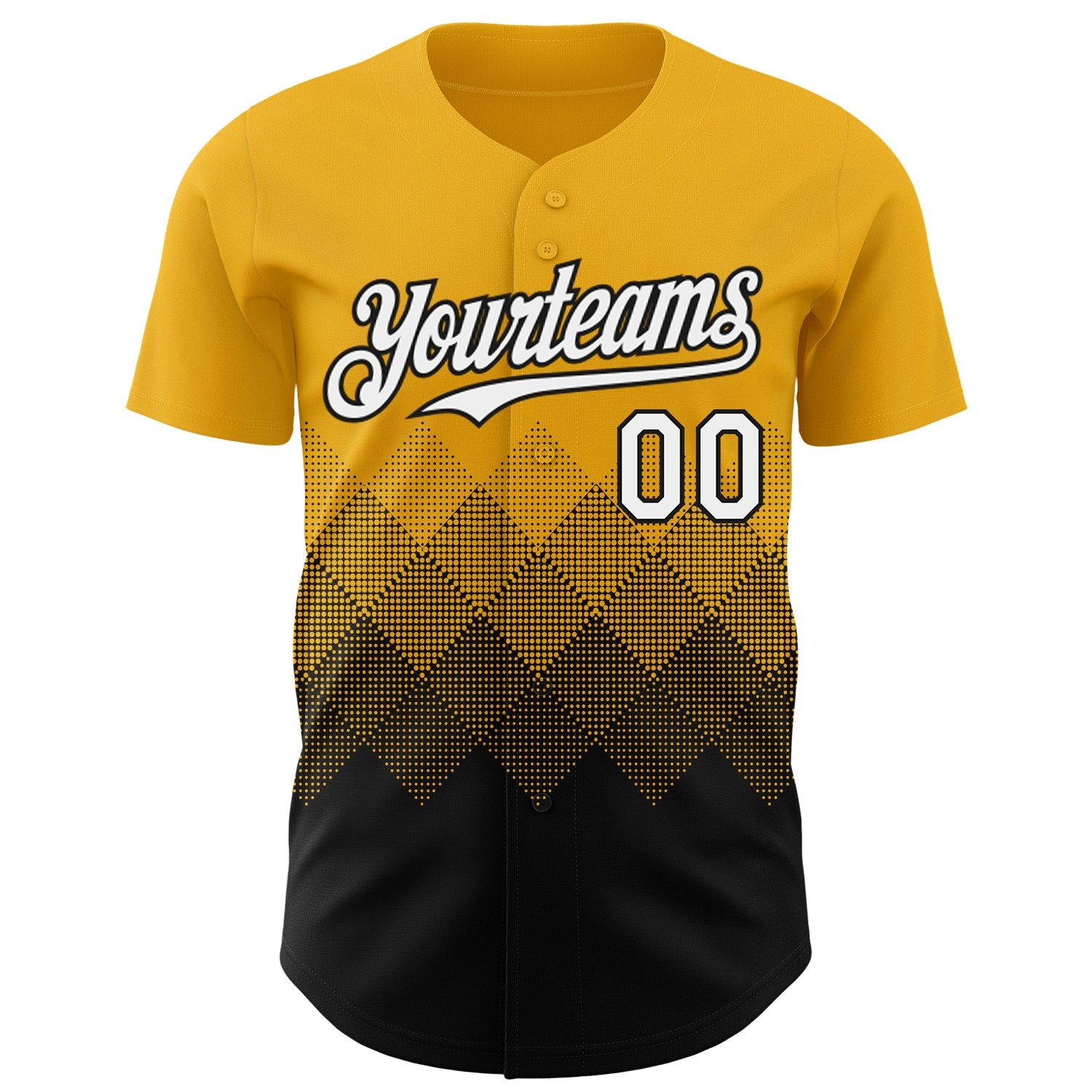 Custom Gold White-Black 3D Gradient Square Shape Authentic Baseball Jersey view 2