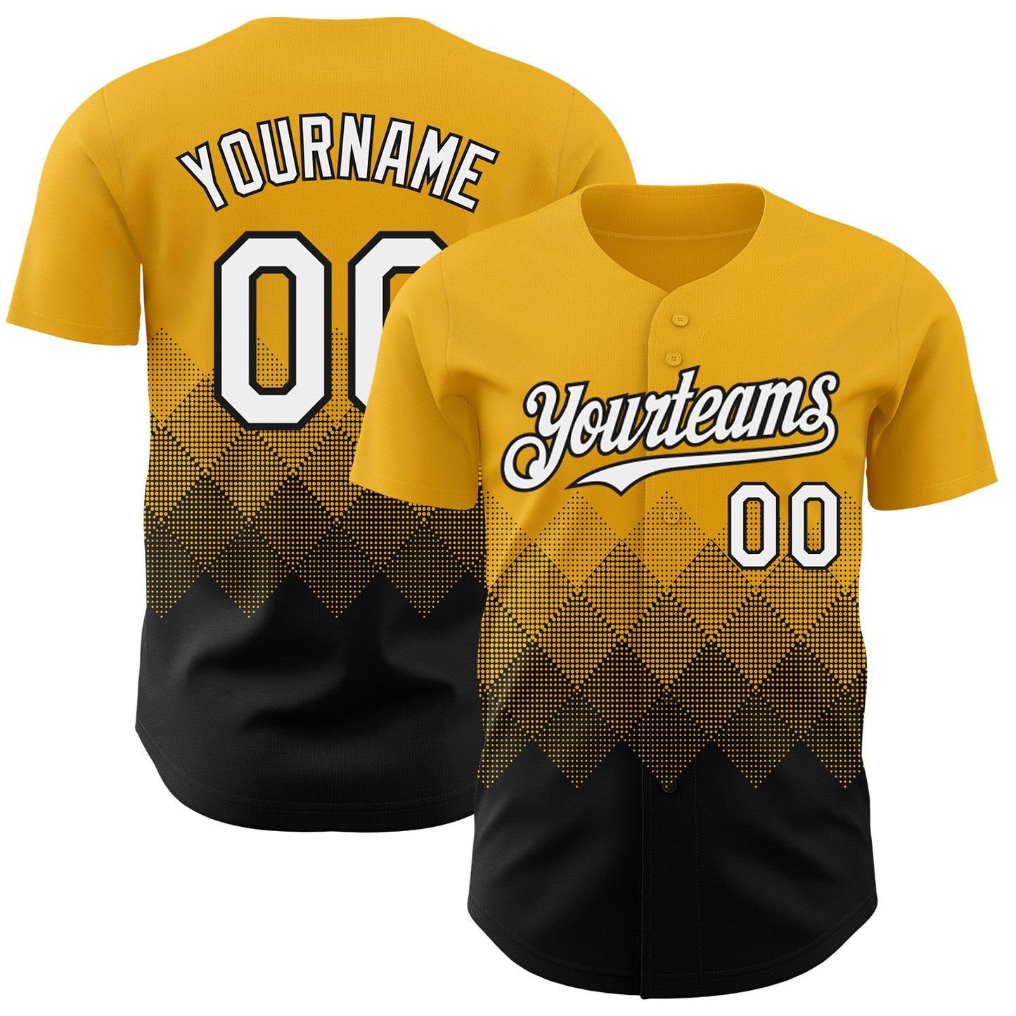 Custom Gold White-Black 3D Gradient Square Shape Authentic Baseball Jersey - Main View