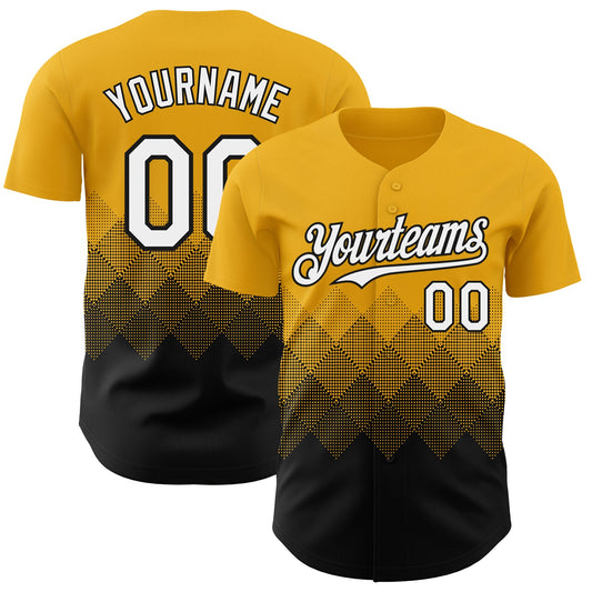 Custom Gold White-Black 3D Gradient Square Shape Authentic Baseball Jersey - Main View