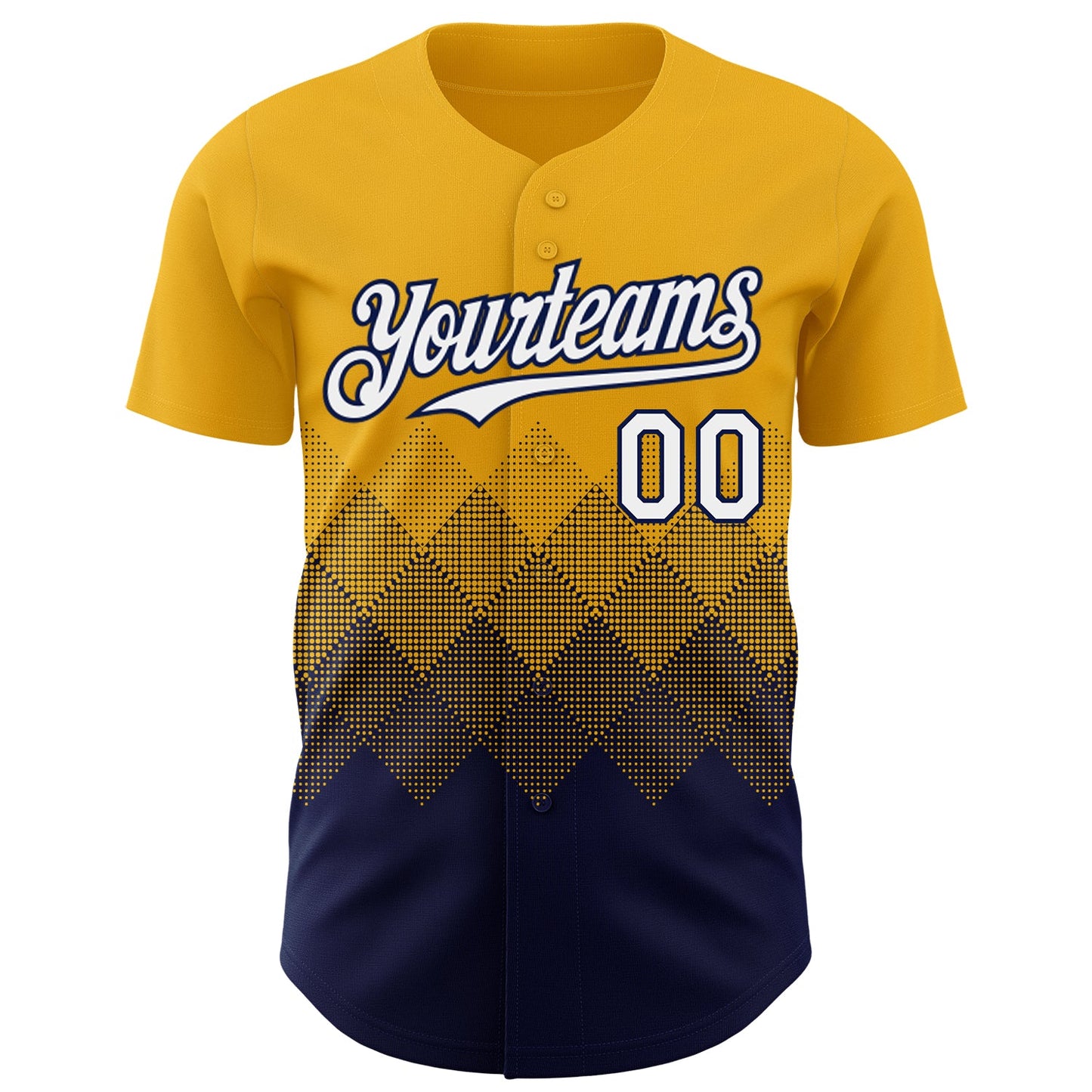 Custom Gold White-Navy 3D Gradient Square Shape Authentic Baseball Jersey view 2