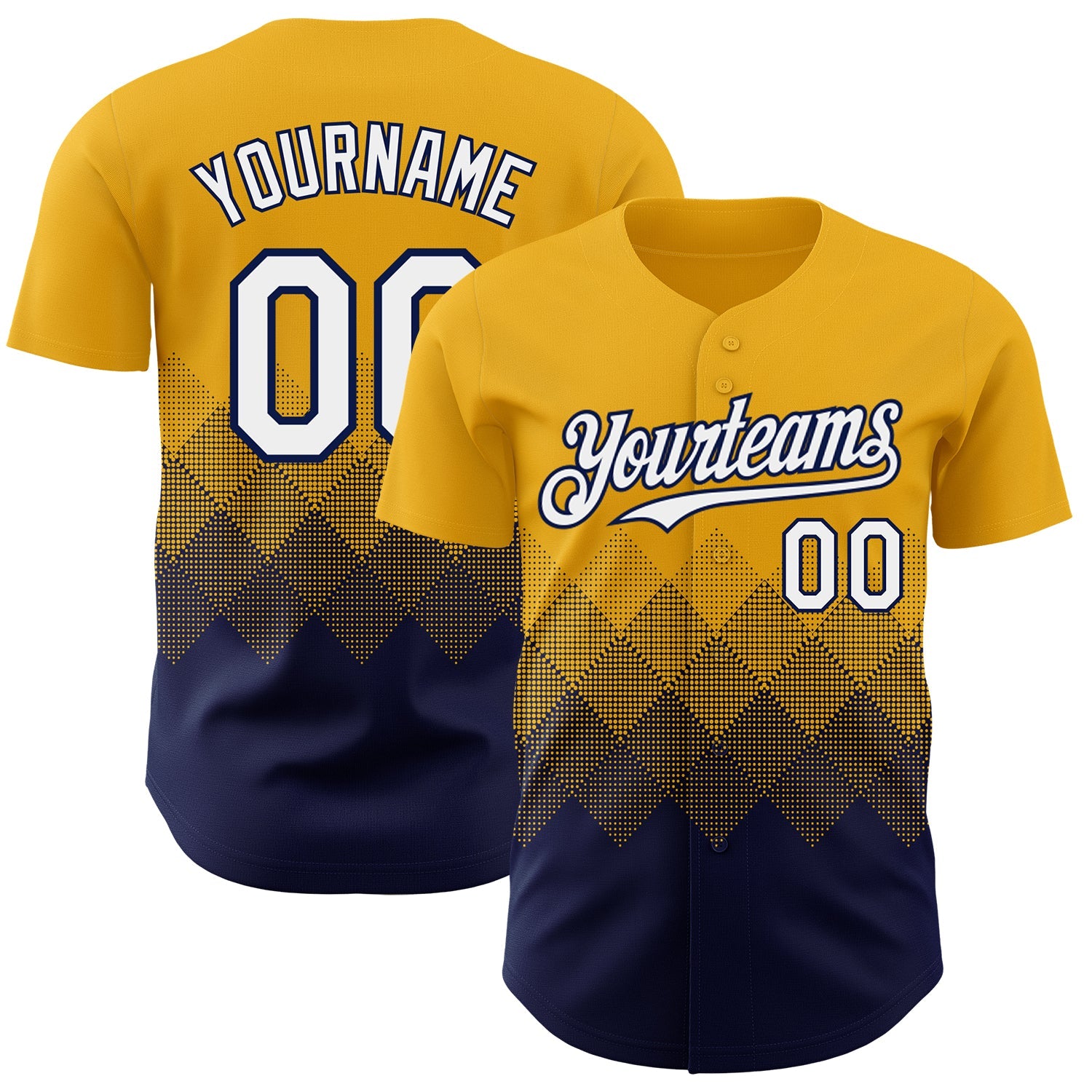 Custom Gold White-Navy 3D Gradient Square Shape Authentic Baseball Jersey - Main View