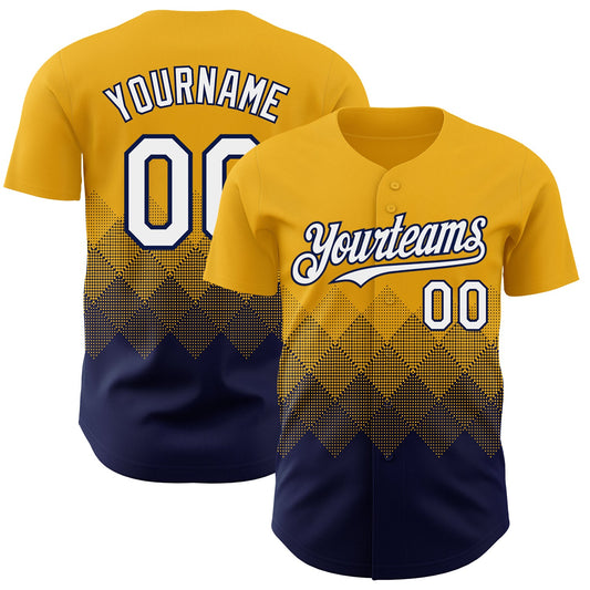 Custom Gold White-Navy 3D Gradient Square Shape Authentic Baseball Jersey - Main View