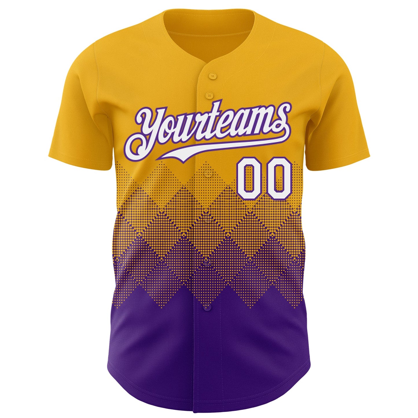 Custom Gold White-Purple 3D Gradient Square Shape Authentic Baseball Jersey view 2