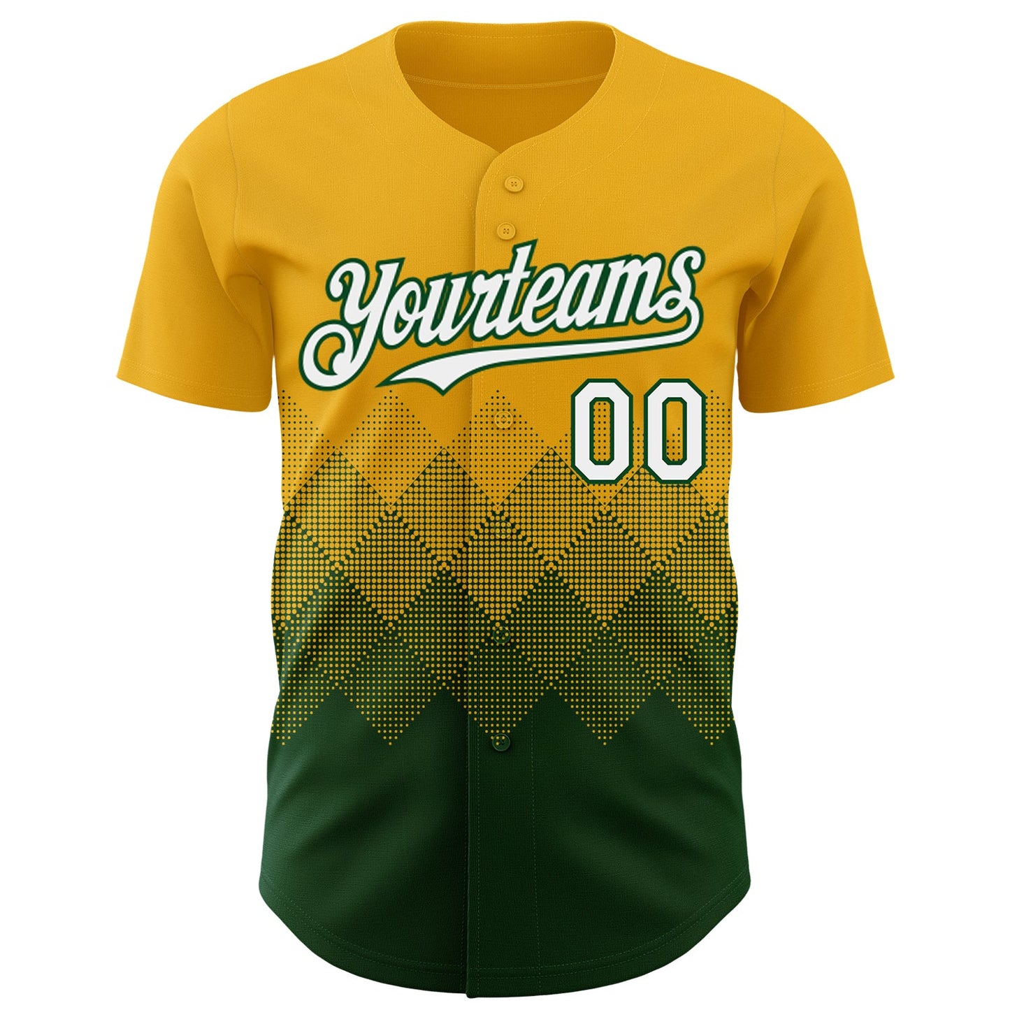 Custom Gold White-Green 3D Gradient Square Shape Authentic Baseball Jersey view 2