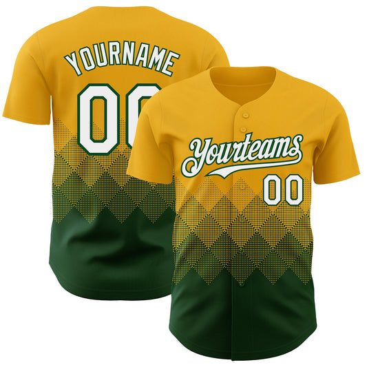 Custom Gold White-Green 3D Gradient Square Shape Authentic Baseball Jersey - Main View