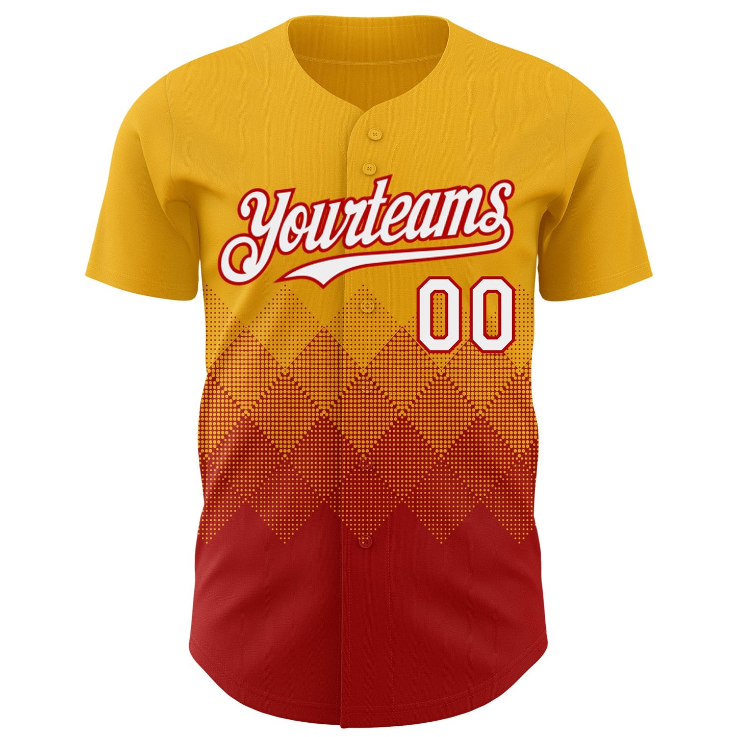 Custom Gold White-Red 3D Gradient Square Shape Authentic Baseball Jersey view 2