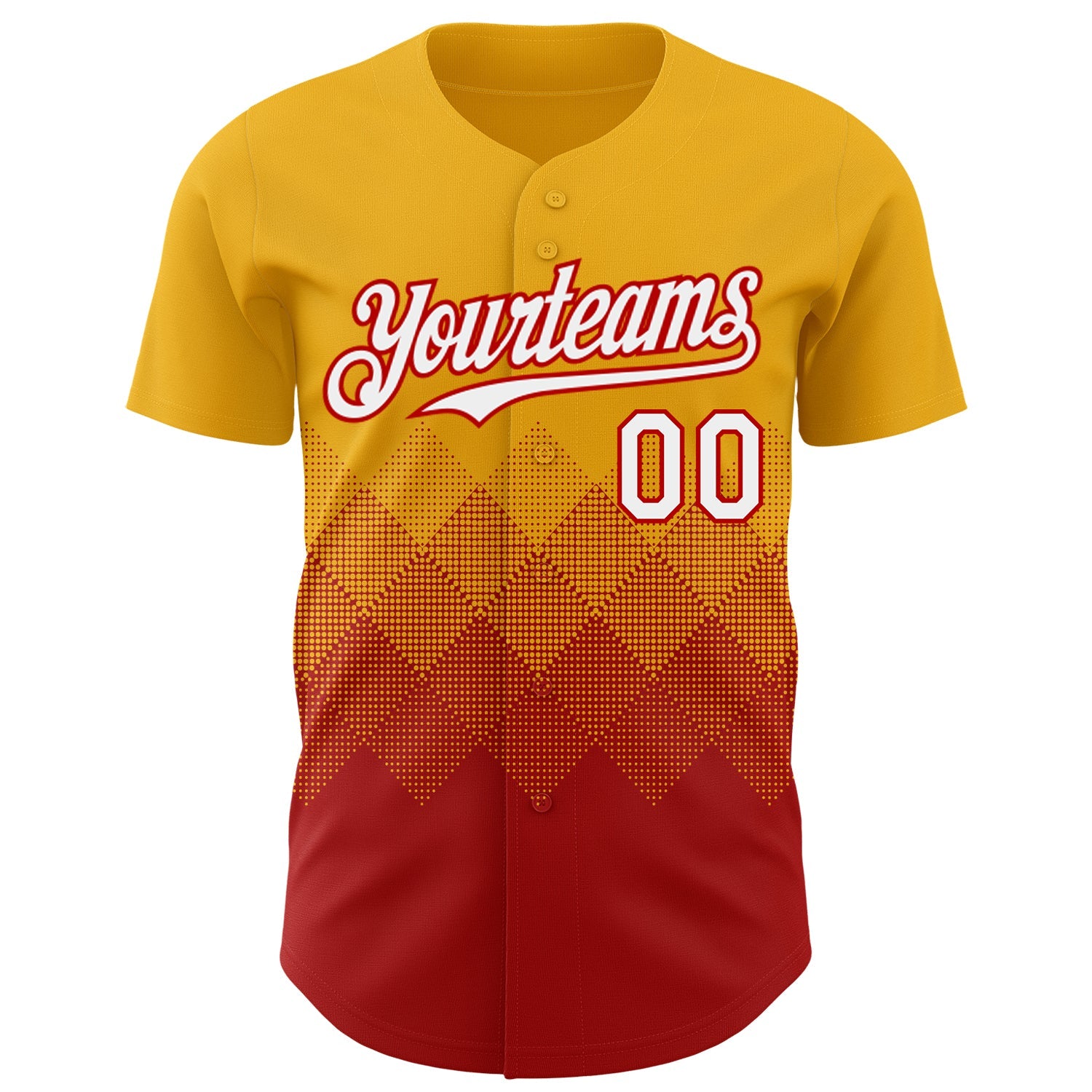 Custom Gold White-Red 3D Gradient Square Shape Authentic Baseball Jersey view 2