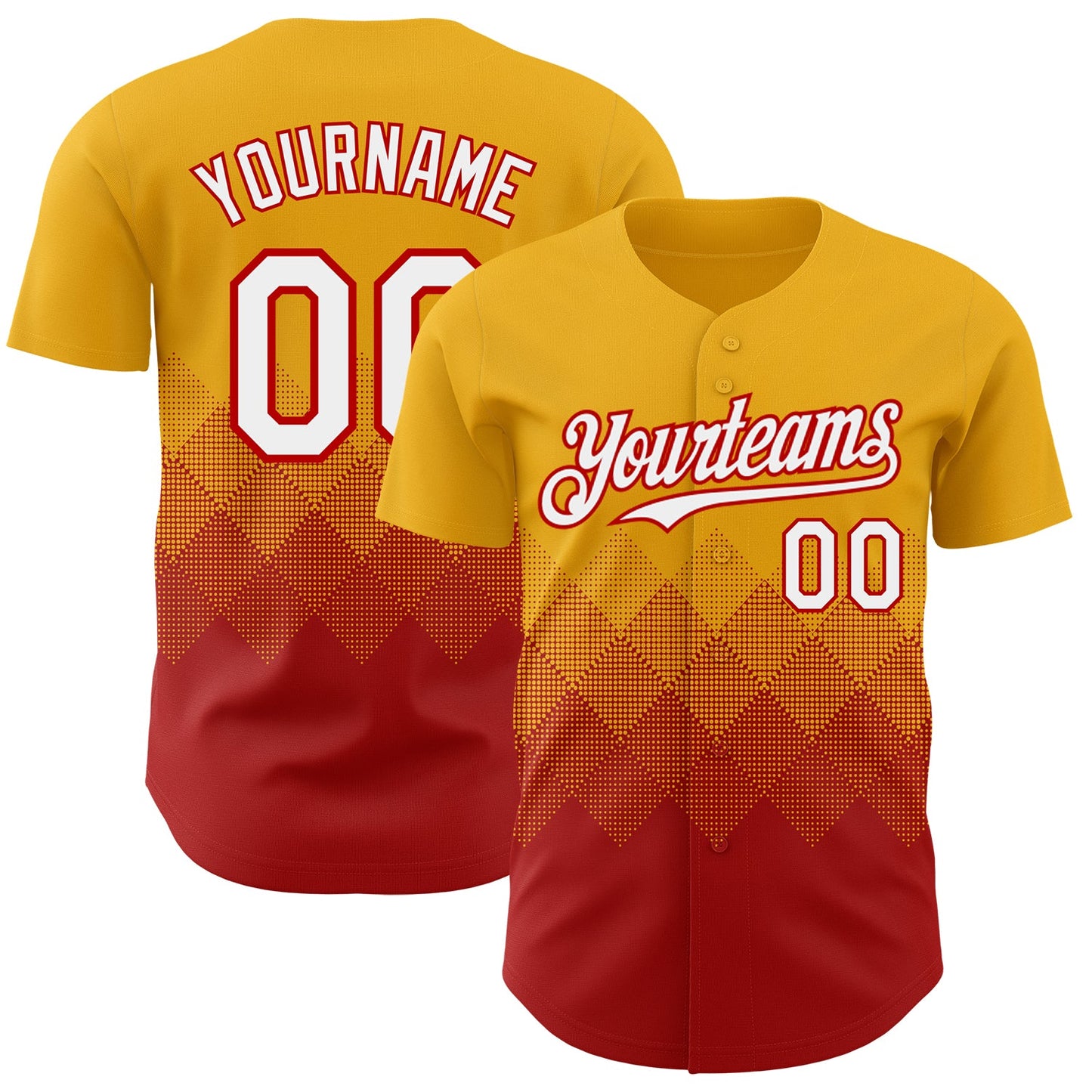 Custom Gold White-Red 3D Gradient Square Shape Authentic Baseball Jersey - Main View