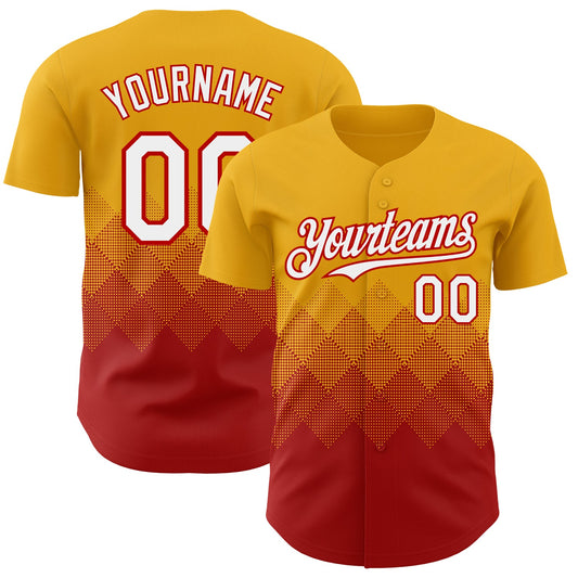 Custom Gold White-Red 3D Gradient Square Shape Authentic Baseball Jersey - Main View