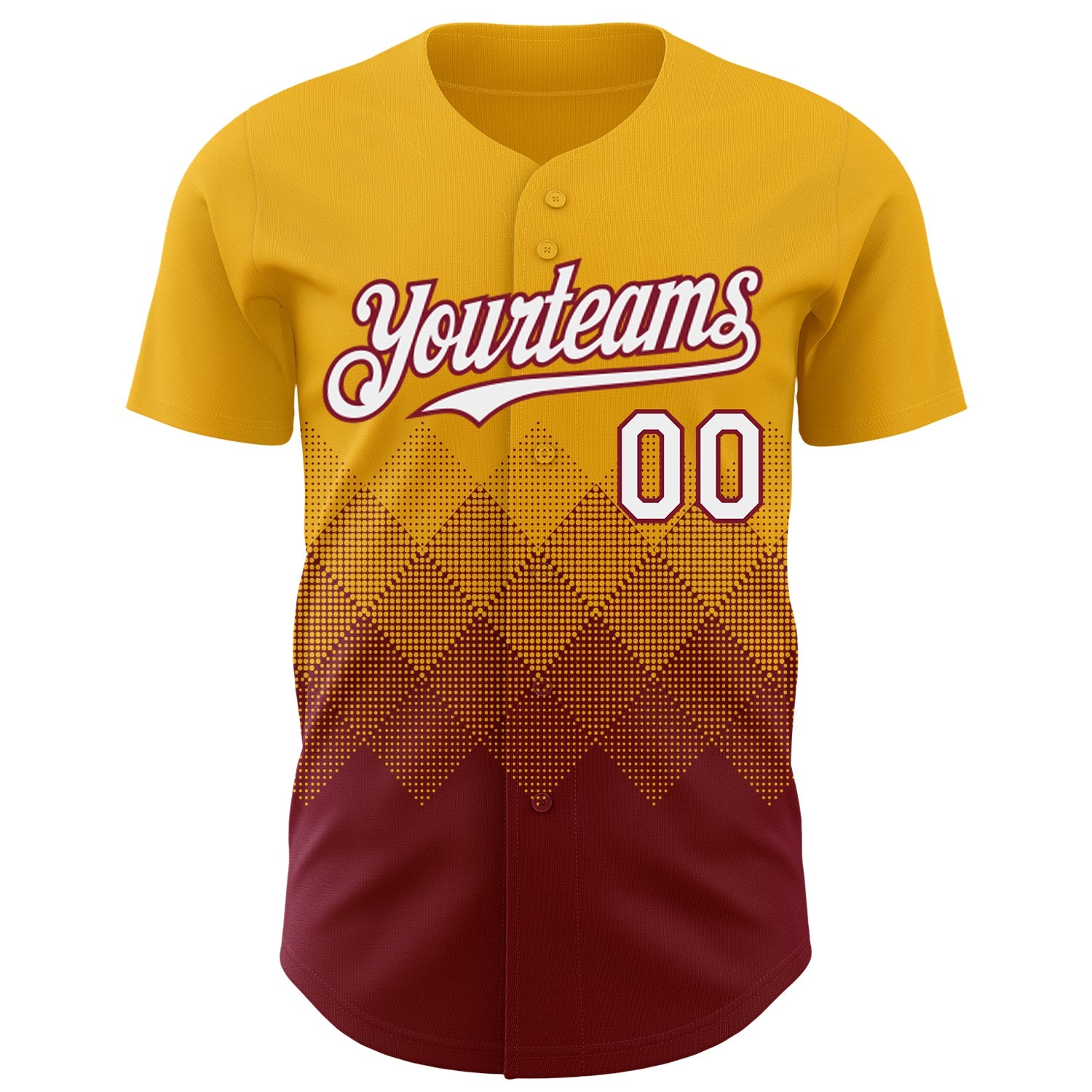 Custom Gold White-Crimson 3D Gradient Square Shape Authentic Baseball Jersey view 2