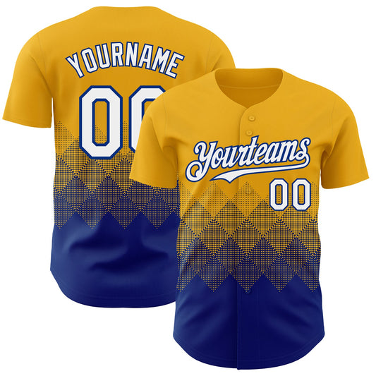 Custom Gold White-Royal 3D Gradient Square Shape Authentic Baseball Jersey - Main View