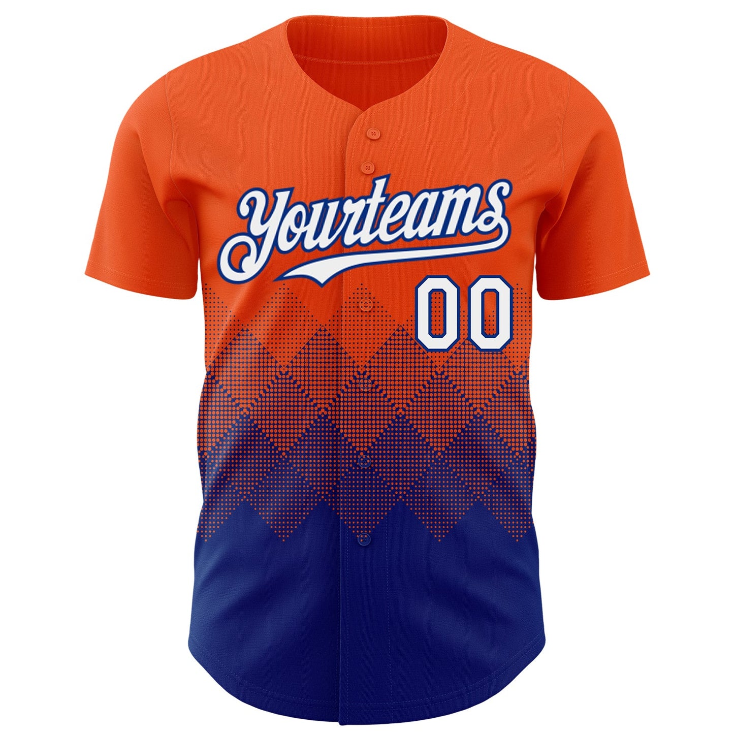 Custom Orange White-Royal 3D Gradient Square Shape Authentic Baseball Jersey view 2