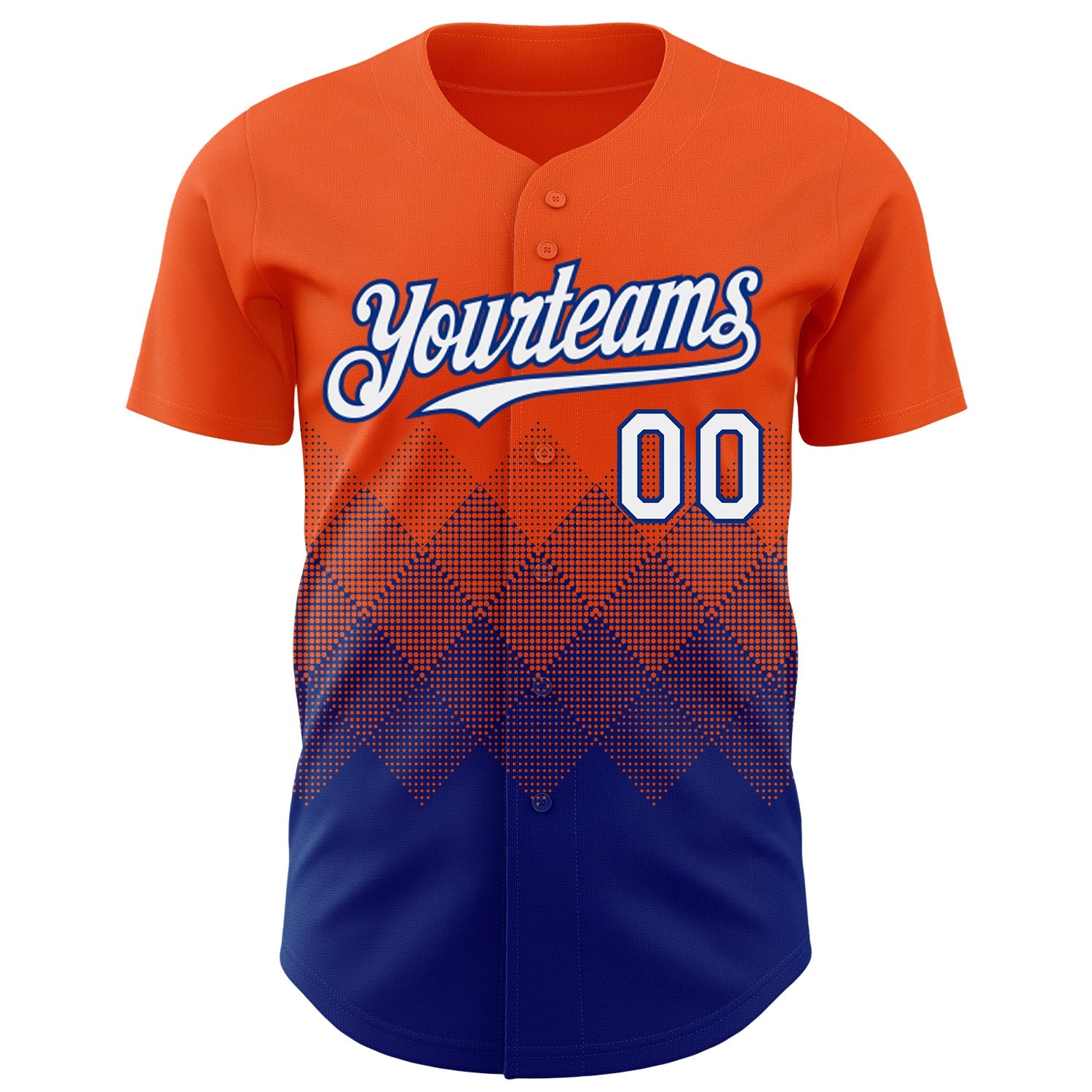 Custom Orange White-Royal 3D Gradient Square Shape Authentic Baseball Jersey view 2