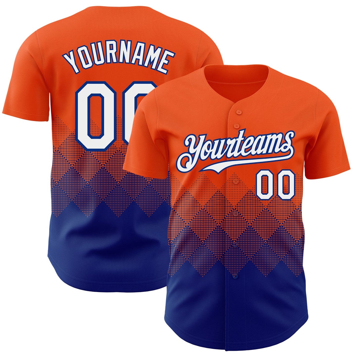 Custom Orange White-Royal 3D Gradient Square Shape Authentic Baseball Jersey - Main View