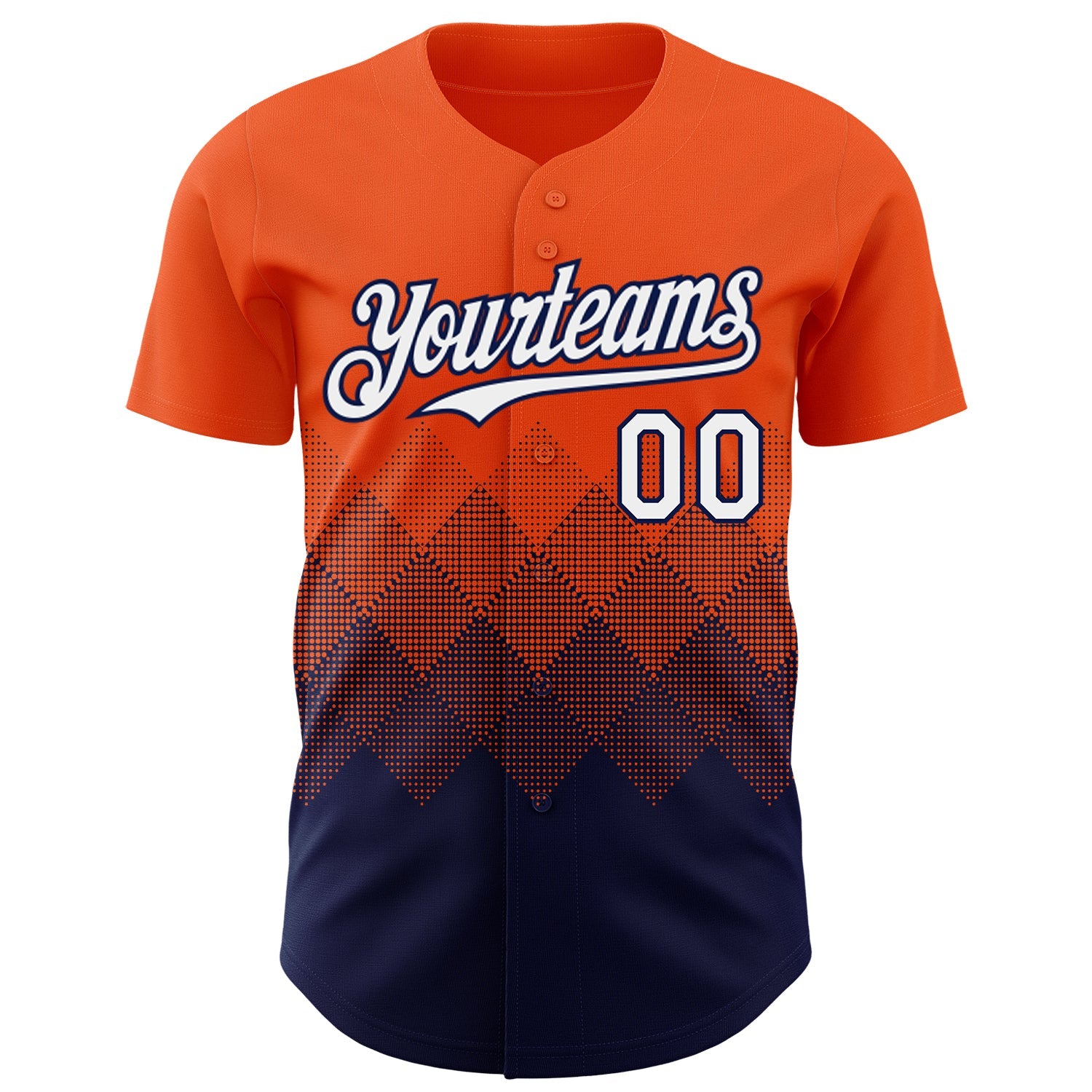 Custom Orange White-Navy 3D Gradient Square Shape Authentic Baseball Jersey view 2