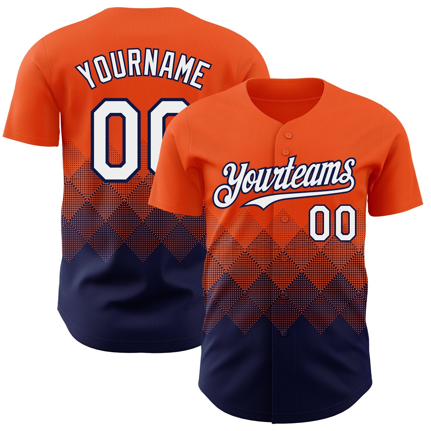 Custom Orange White-Navy 3D Gradient Square Shape Authentic Baseball Jersey - Main View