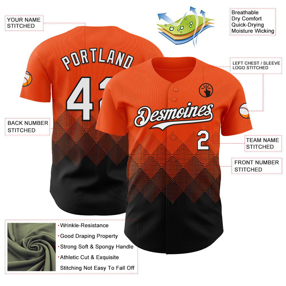 Custom Orange White-Black 3D Gradient Square Shape Authentic Baseball Jersey view 3