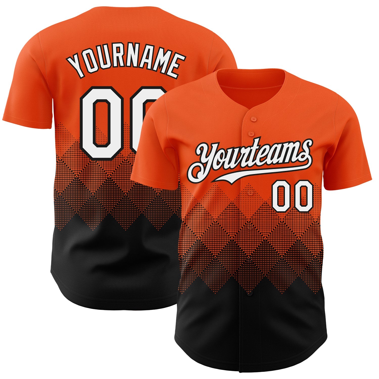 Custom Orange White-Black 3D Gradient Square Shape Authentic Baseball Jersey - Main View