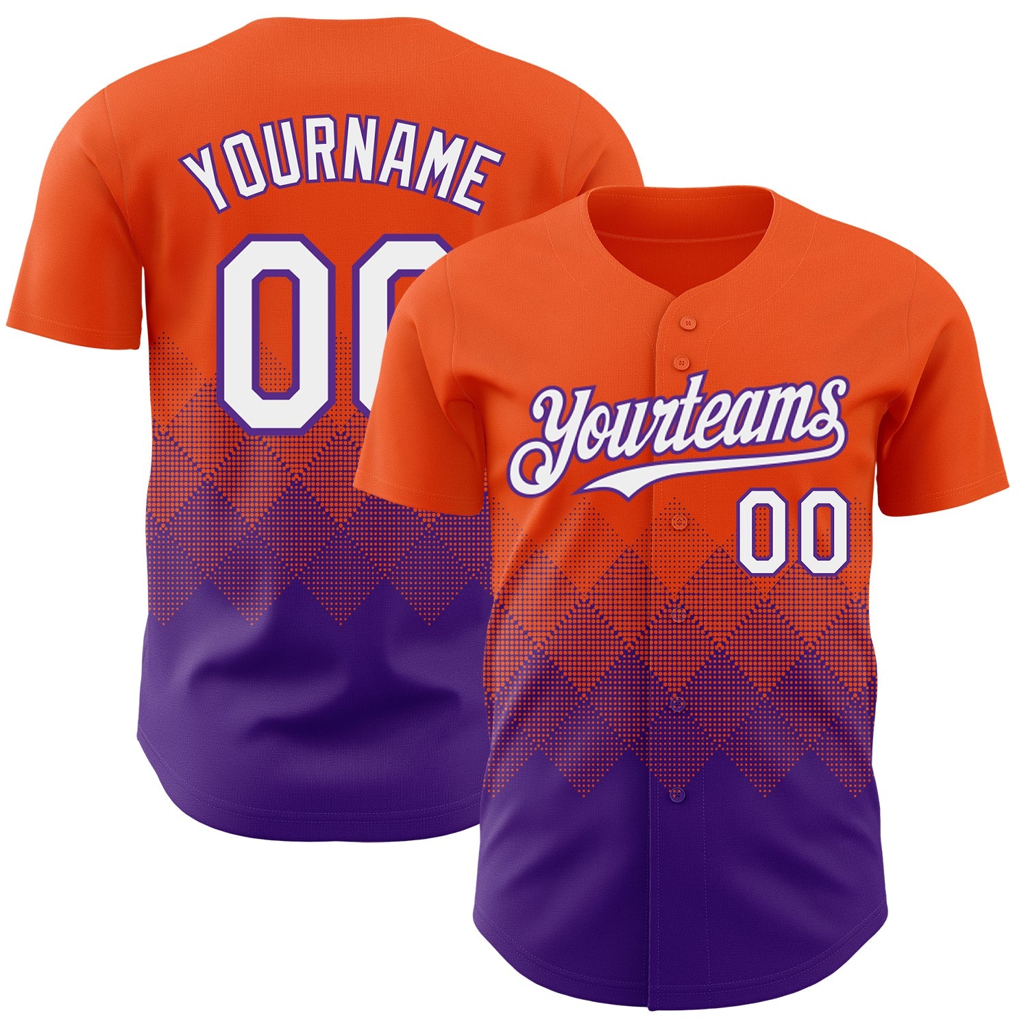 Custom Orange White-Purple 3D Gradient Square Shape Authentic Baseball Jersey - Main View