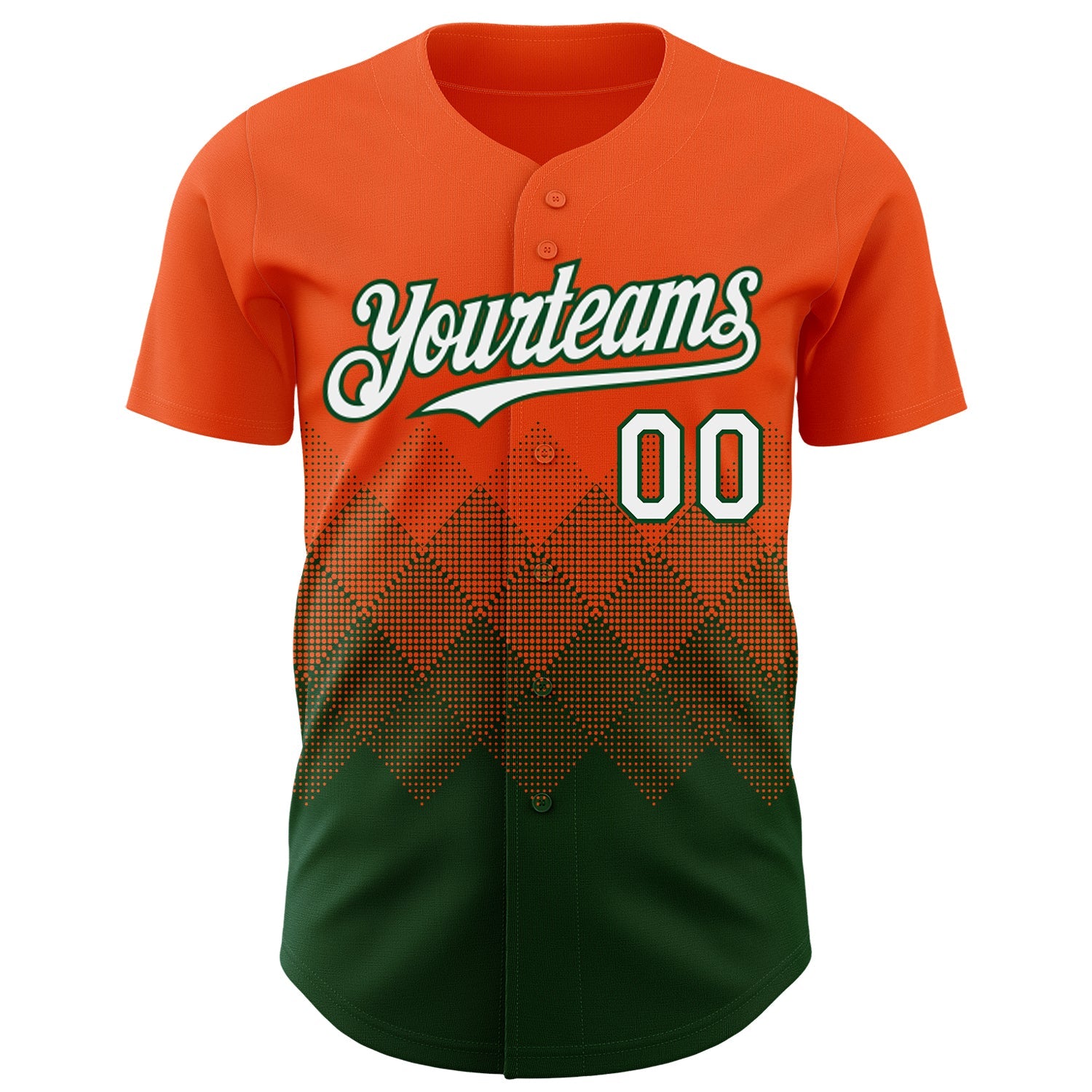 Custom Orange White-Green 3D Gradient Square Shape Authentic Baseball Jersey view 2