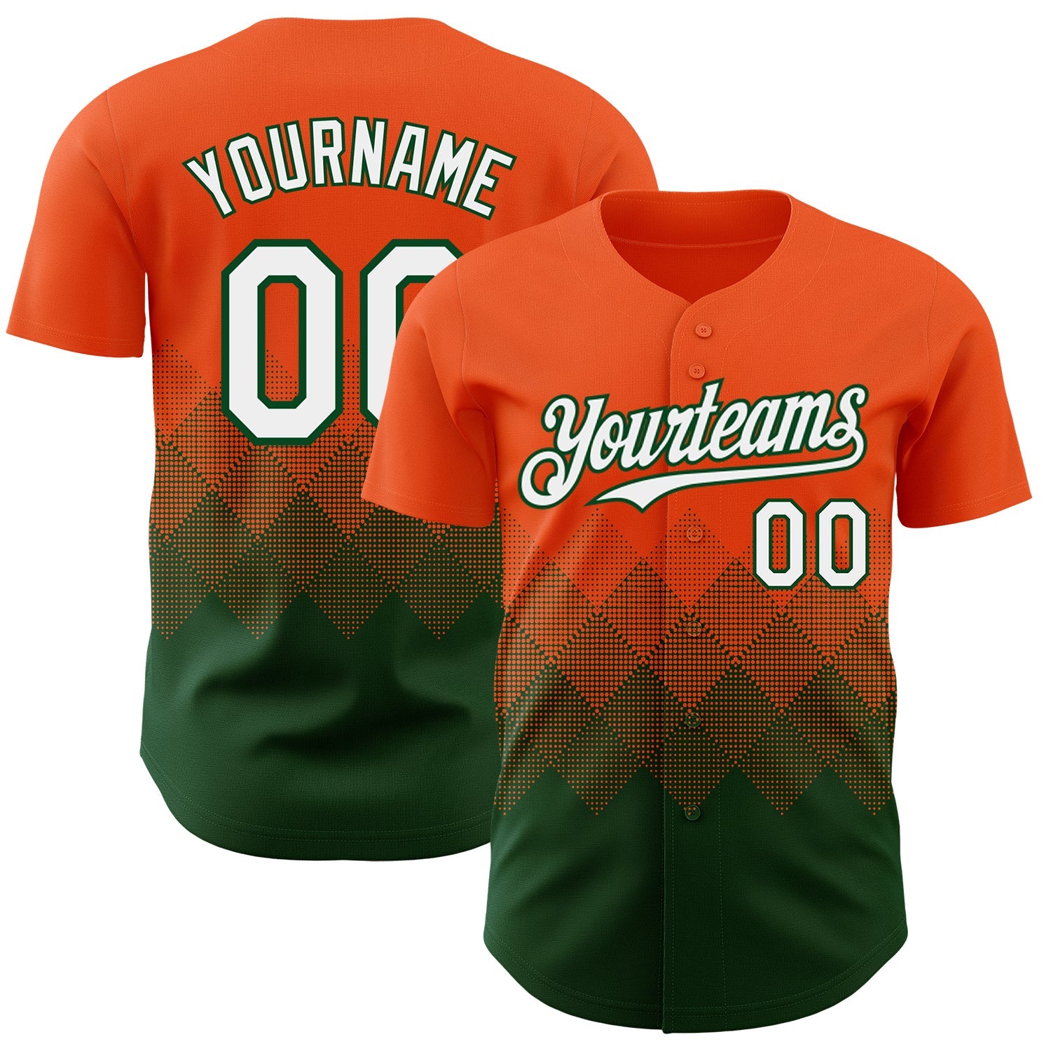 Custom Orange White-Green 3D Gradient Square Shape Authentic Baseball Jersey - Main View