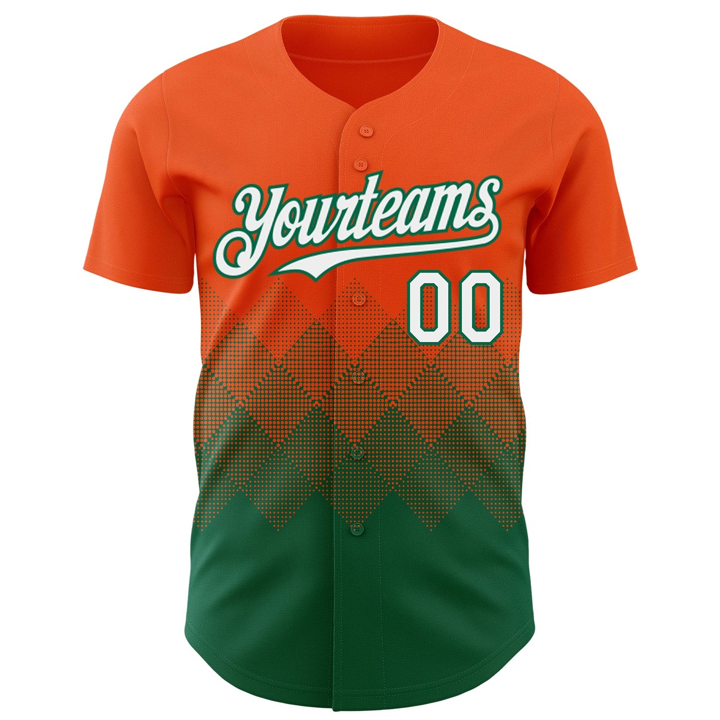 Custom Orange White-Kelly Green 3D Gradient Square Shape Authentic Baseball Jersey view 2