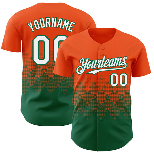 Custom Orange White-Kelly Green 3D Gradient Square Shape Authentic Baseball Jersey - Main View
