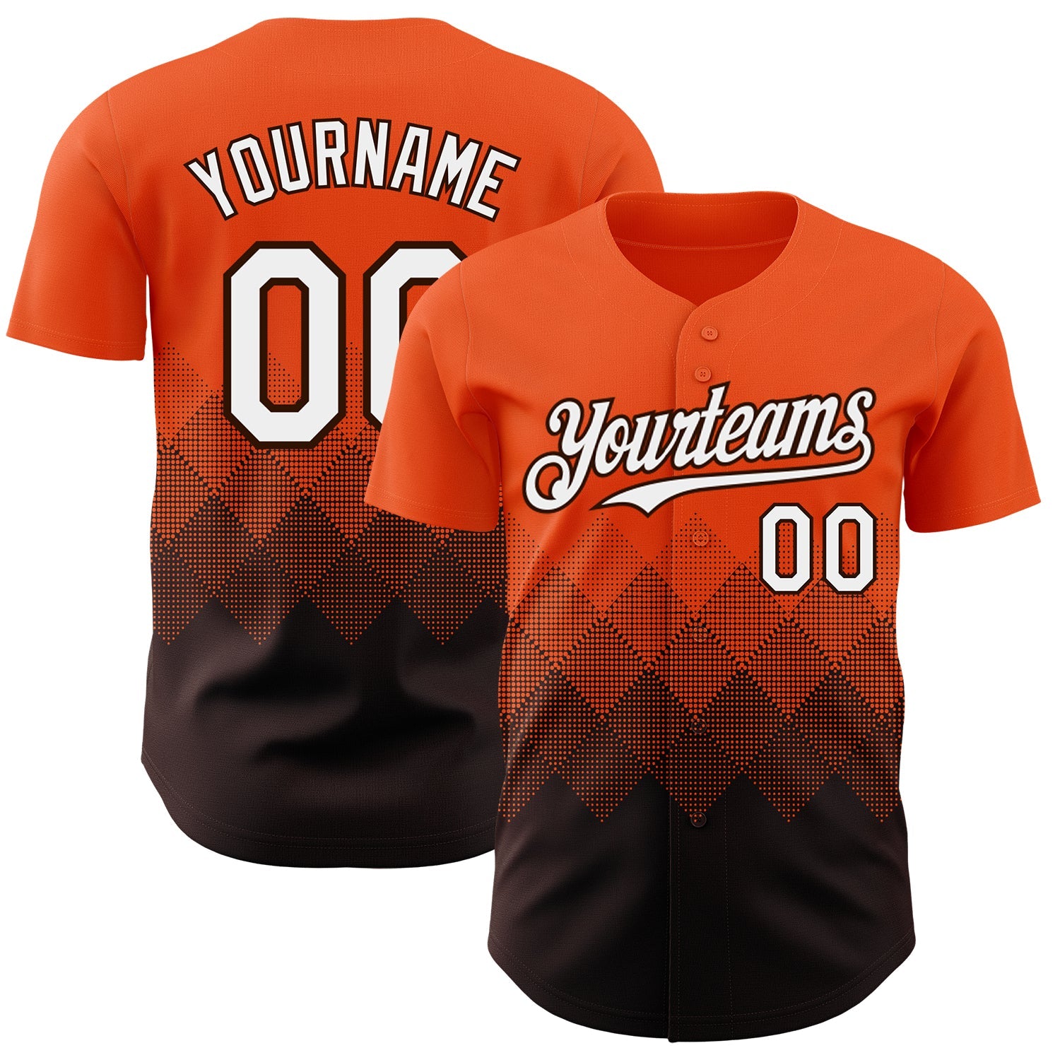 Custom Orange White-Brown 3D Gradient Square Shape Authentic Baseball Jersey - Main View